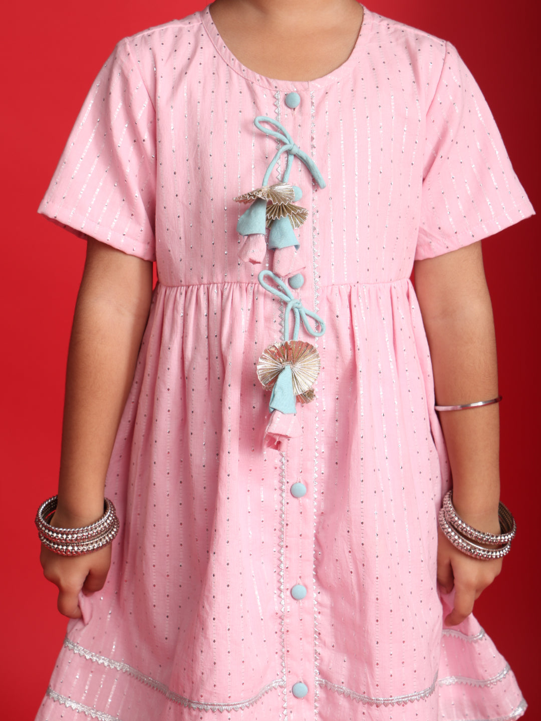 Pink jhabla & Blue Dhoti Set for Girls