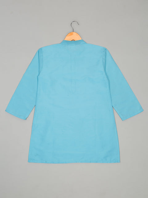 Saka Designs Full Sleeves Kurta Pajama With Embroidered Nehru Jacket – Sky Blue