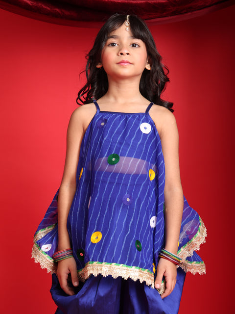 Girls Blue Patiala Suit with Mirror Work