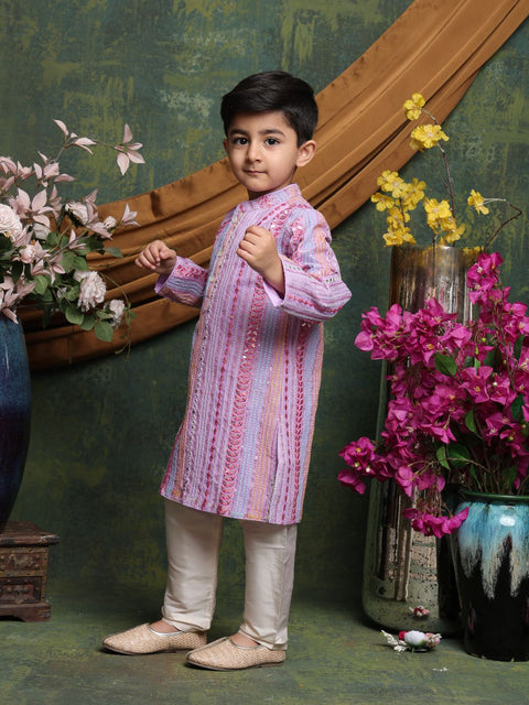 Saka Designs Boy's Sequence Embroidered Kurta & Pajamas - Mauve