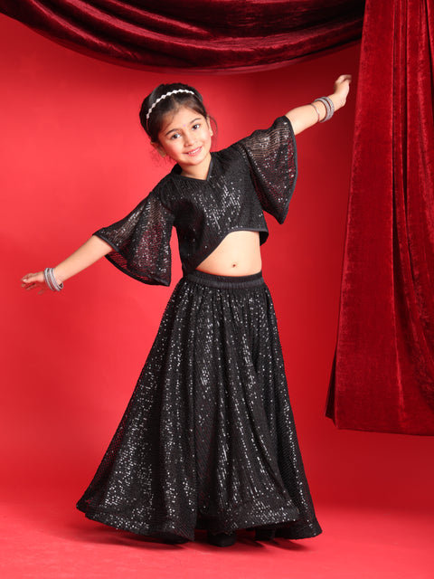 Girls Black Sequin Lehenga Choli – Stylish Party & Festive Wear Outfit