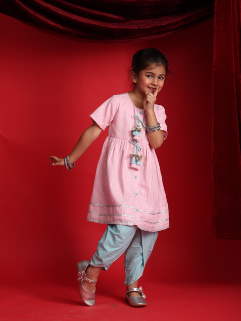 Pink jhabla & Blue Dhoti Set for Girls