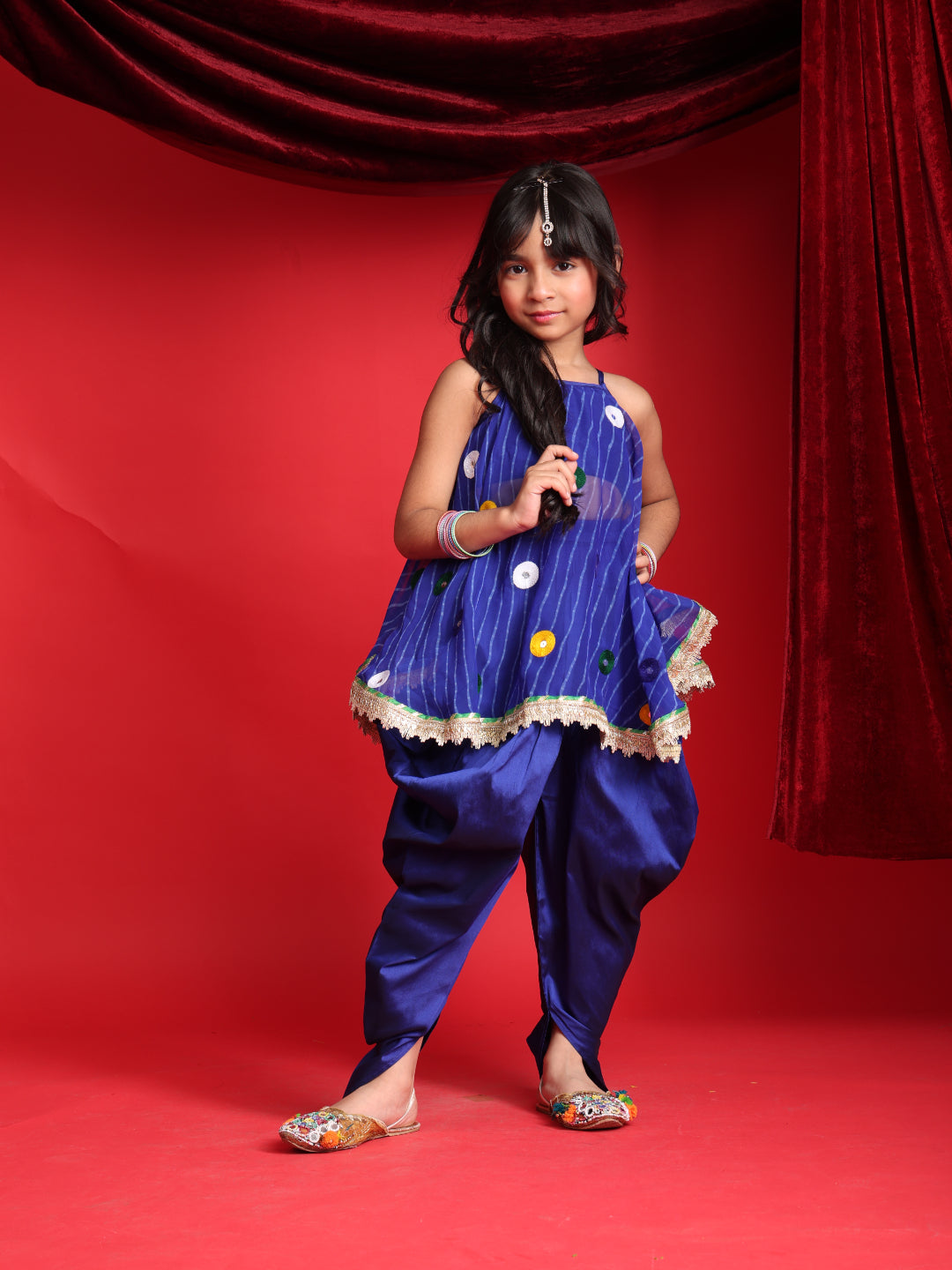 Girls Blue Patiala Suit with Mirror Work