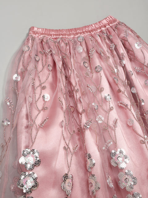 Saka Designs Ethnic Girls Embroidered Mirror work Peach Lehenga Choli