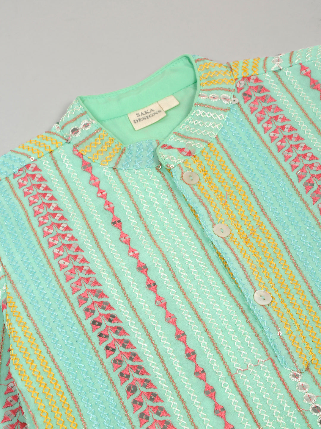 Sequence Embroidered Kurta & Pjyamas - Sea Green