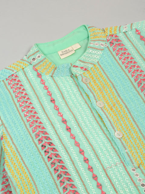 Saka Designs Boy's Sequence Embroidered Kurta & Pajamas - Sea Green
