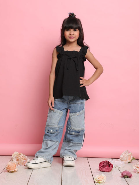 girls-black-sleeveless-ruffle-top-stylish-casual-cotton-top-saka-designs