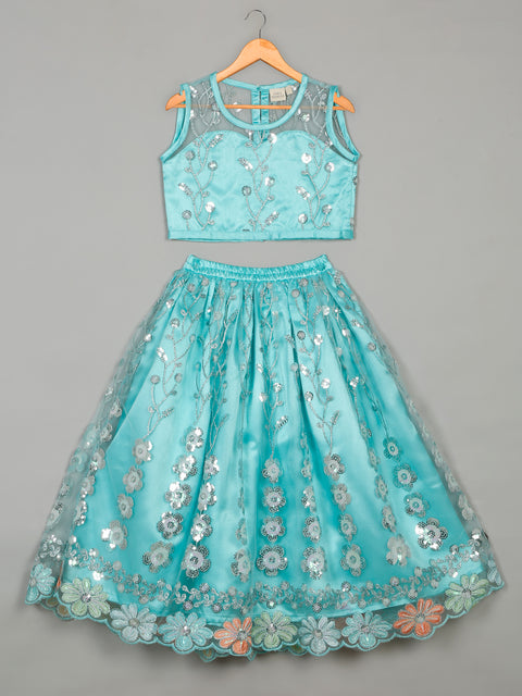 SAKA DESIGNS Girls Embroidered Sequined Ready to Wear Lehenga & Choli