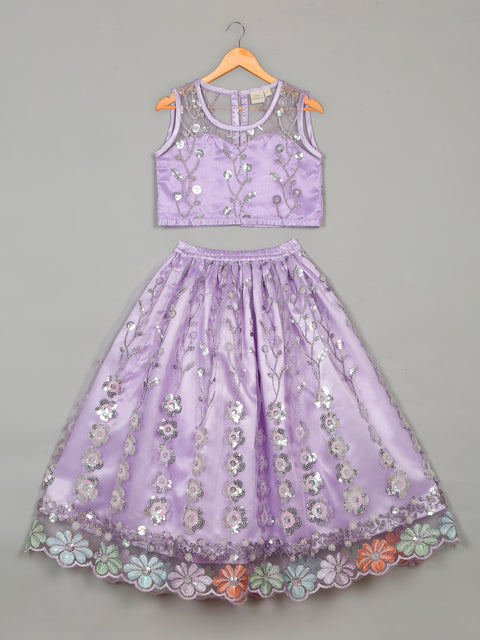 Saka Designs Ethnic Girls Embroidered Mirror work Purple Lehenga Choli