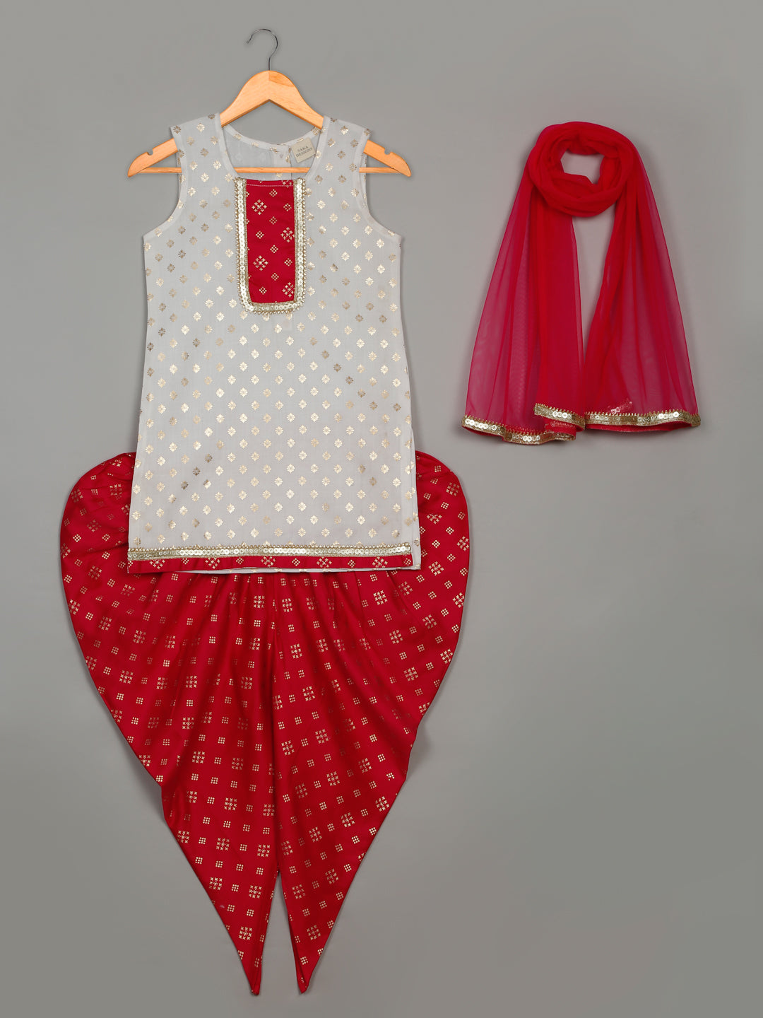 Foil Print Kurta Dhoti & Dupatta