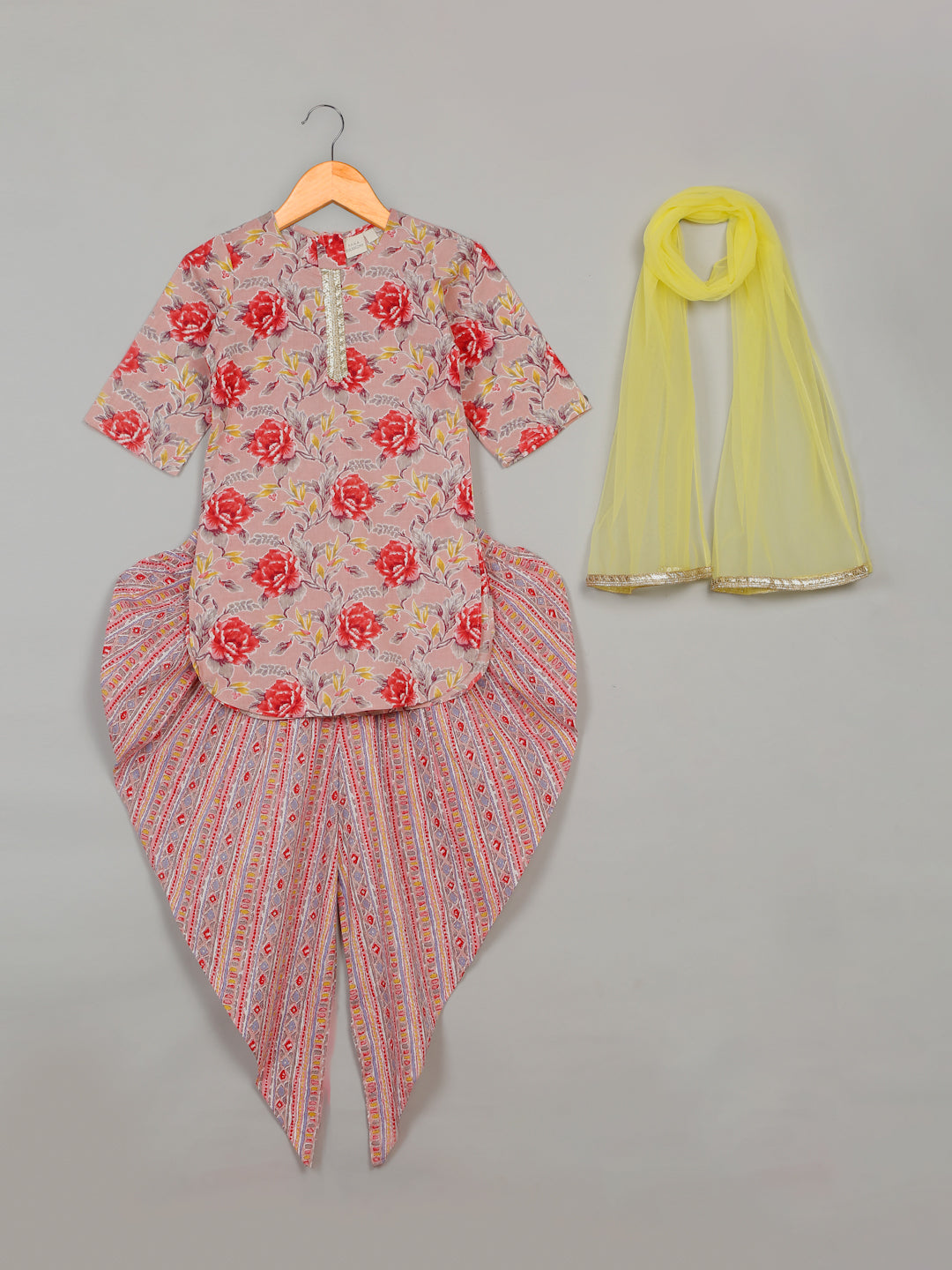 Girls Floral Printed Kurta with Dhoti
