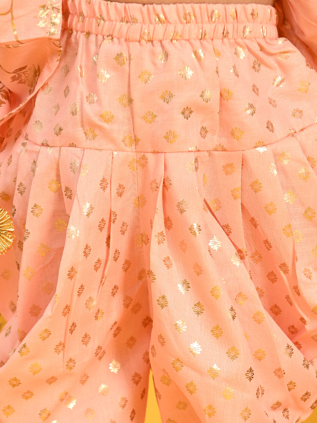 Saka Designs Peach With Gold Print Dhoti Jhabala