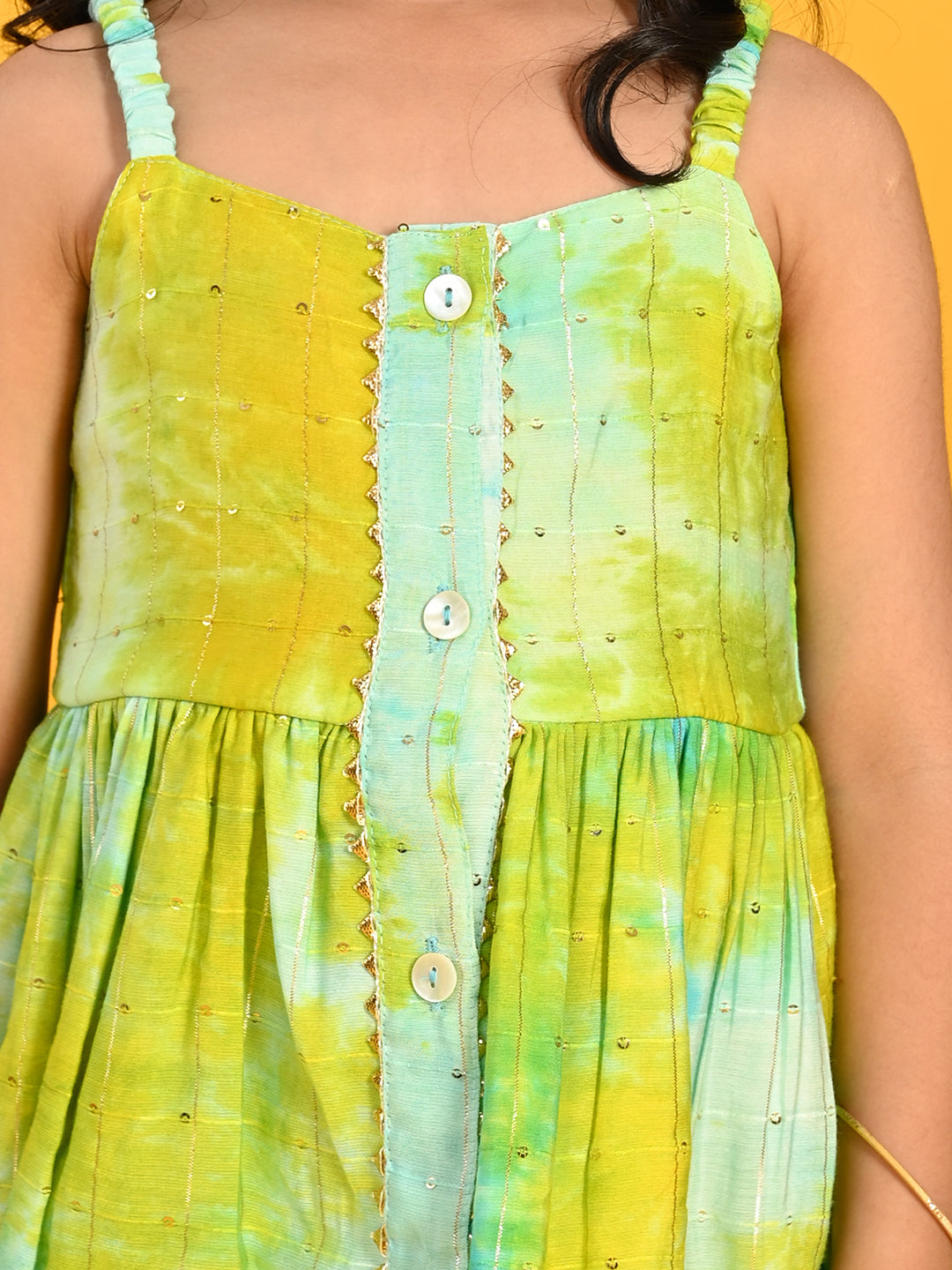 Saka Designs Tie & Dye Blue & Sea Green Jhabla & Dhoti