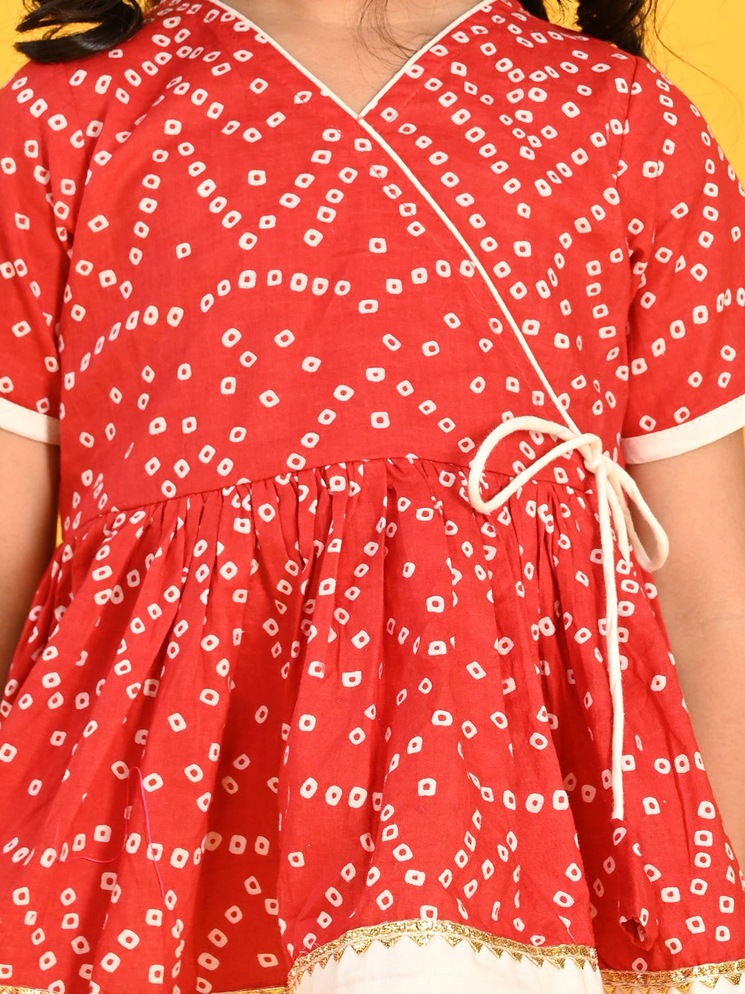 Saka Designs B&hani Red & White Cotton Printed Dhoti Peplum For Girls