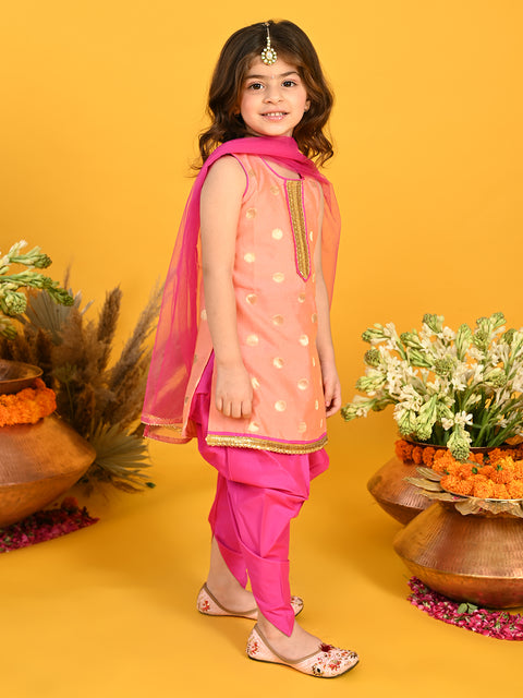 Saka Designs Peach & Magenta Festive Dhoti Kurta For Girls