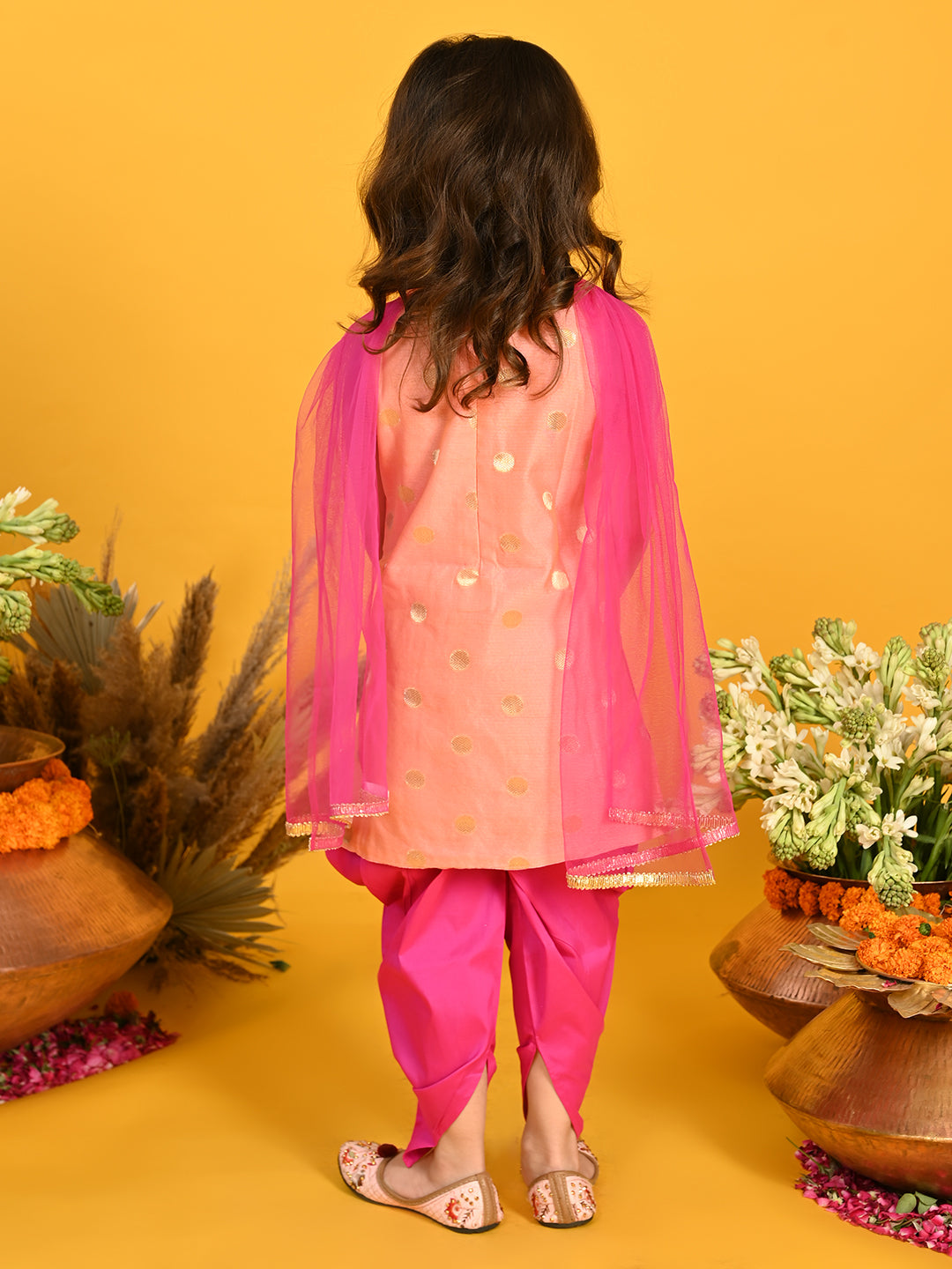 Saka Designs Peach & Magenta Festive Dhoti Kurta For Girls