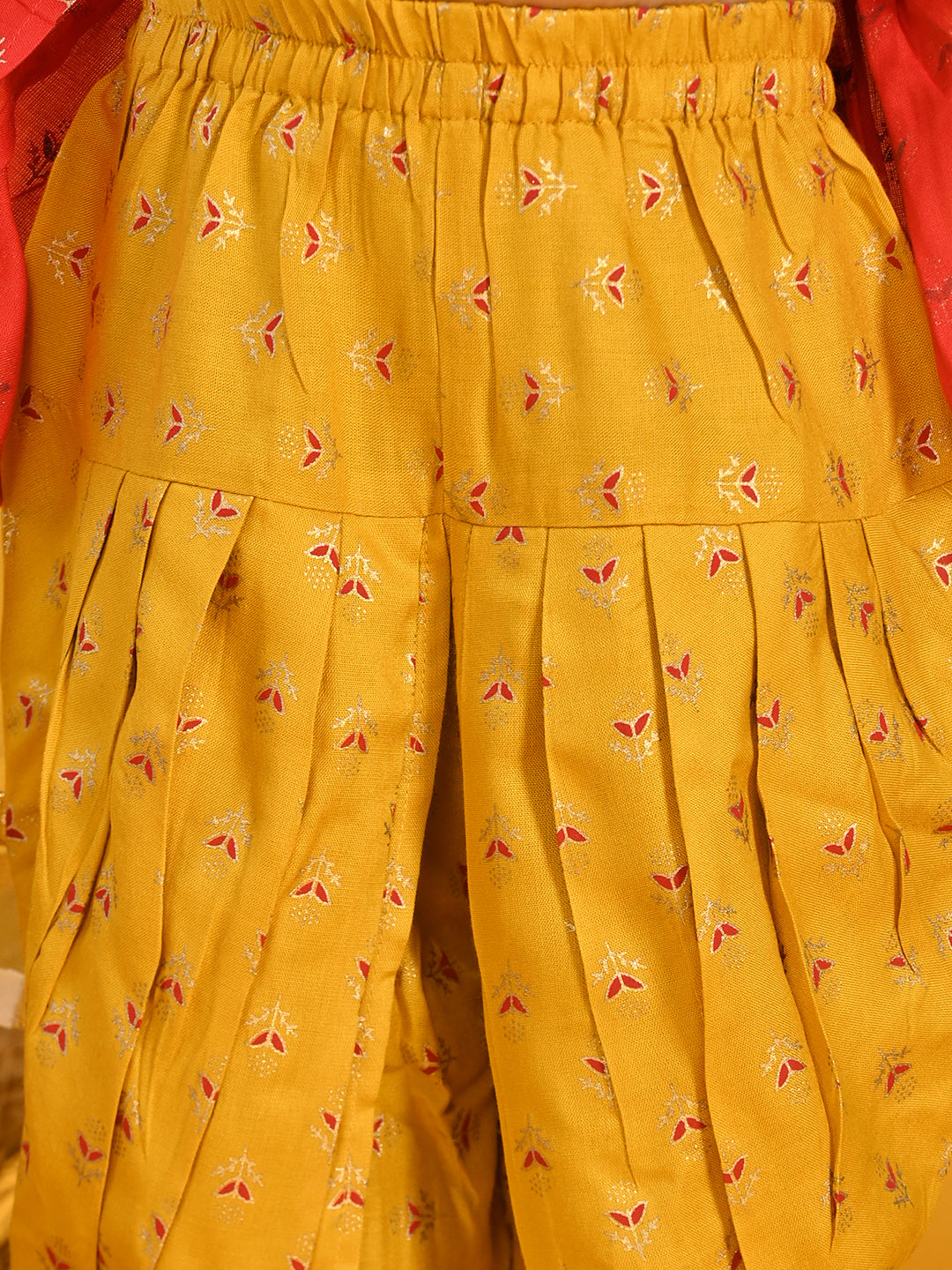 Saka Designs Girl Red Cotton Top With Mustard Dhoti