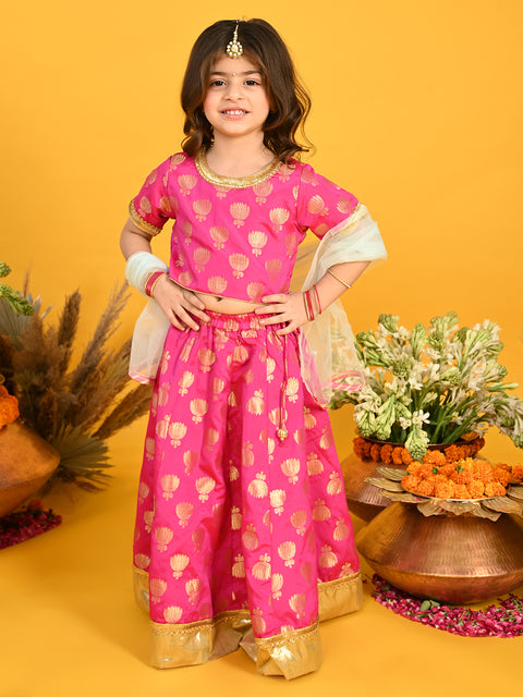 Saka Designs Magenta Jacquard Lehenga Choli With Gold Border