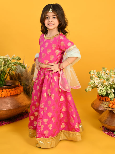 Saka Designs Magenta Jacquard Lehenga Choli With Gold Border
