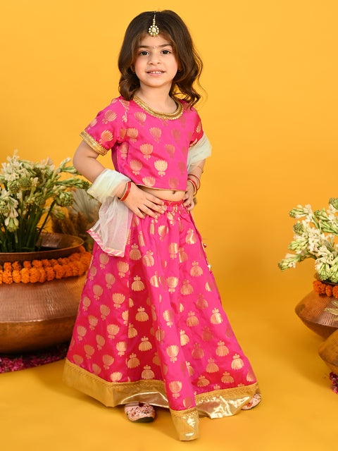 Saka Designs Magenta Jacquard Lehenga Choli With Gold Border