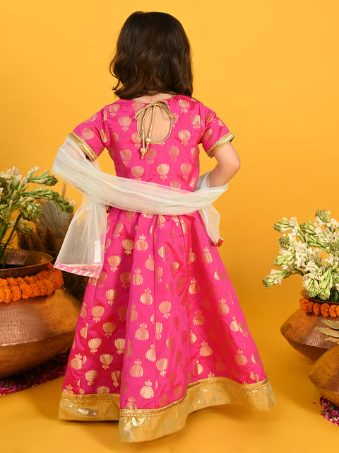 Saka Designs Magenta Jacquard Lehenga Choli With Gold Border