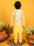 Saka Designs Yellow Cotton Kurta Payjama With Dino Printed Jacket For Boys