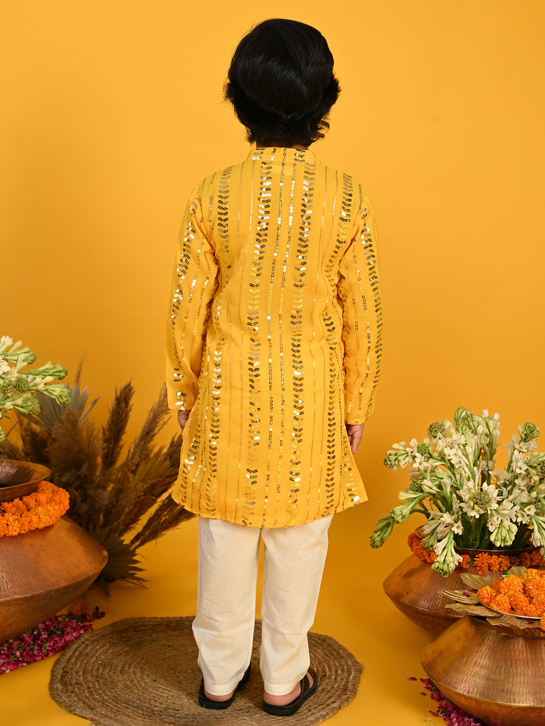 Sequenced Kurta with Pyjama - Yellow