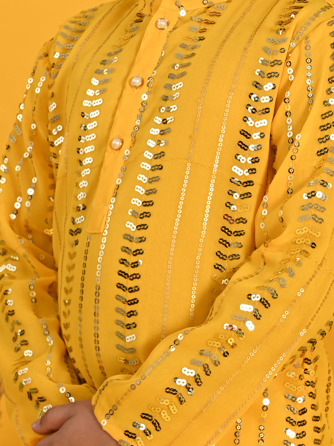 Sequenced Kurta with Pyjama - Yellow