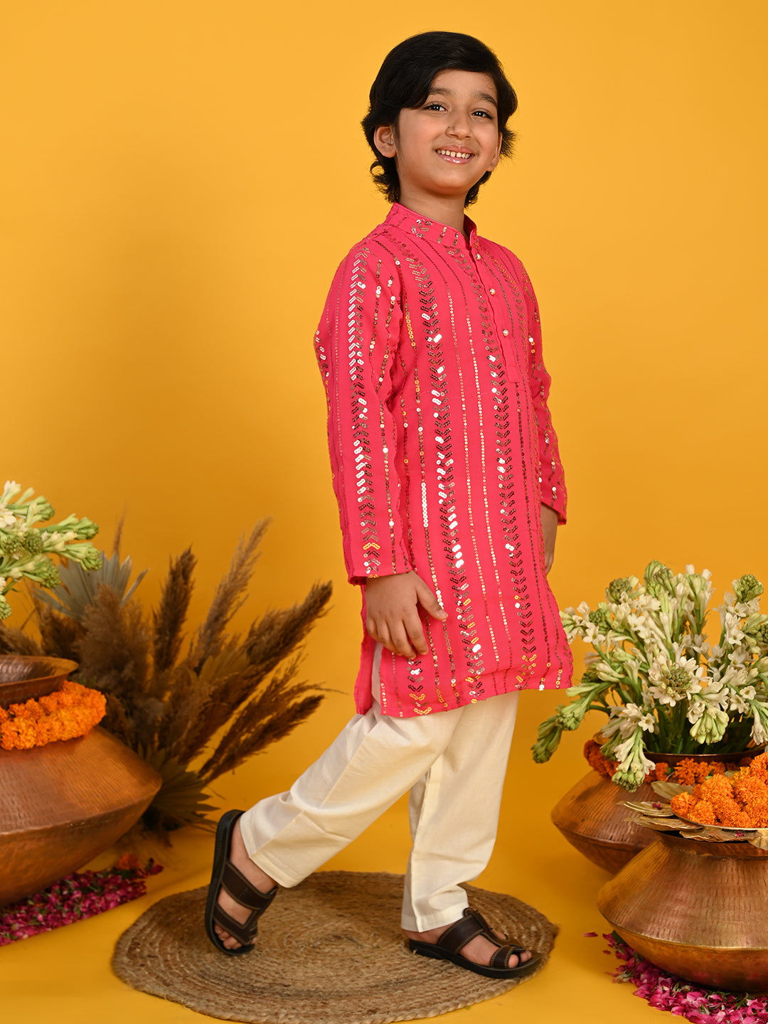Sequenced Kurta with Pyjama - Fuchsia