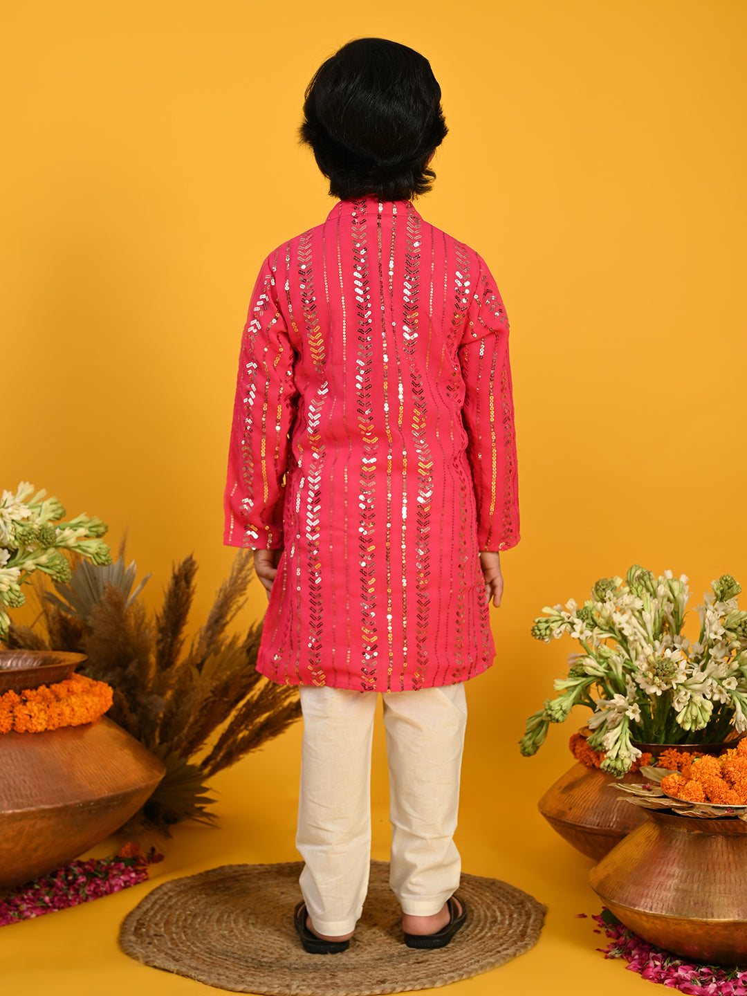 Sequenced Kurta with Pyjama - Fuchsia