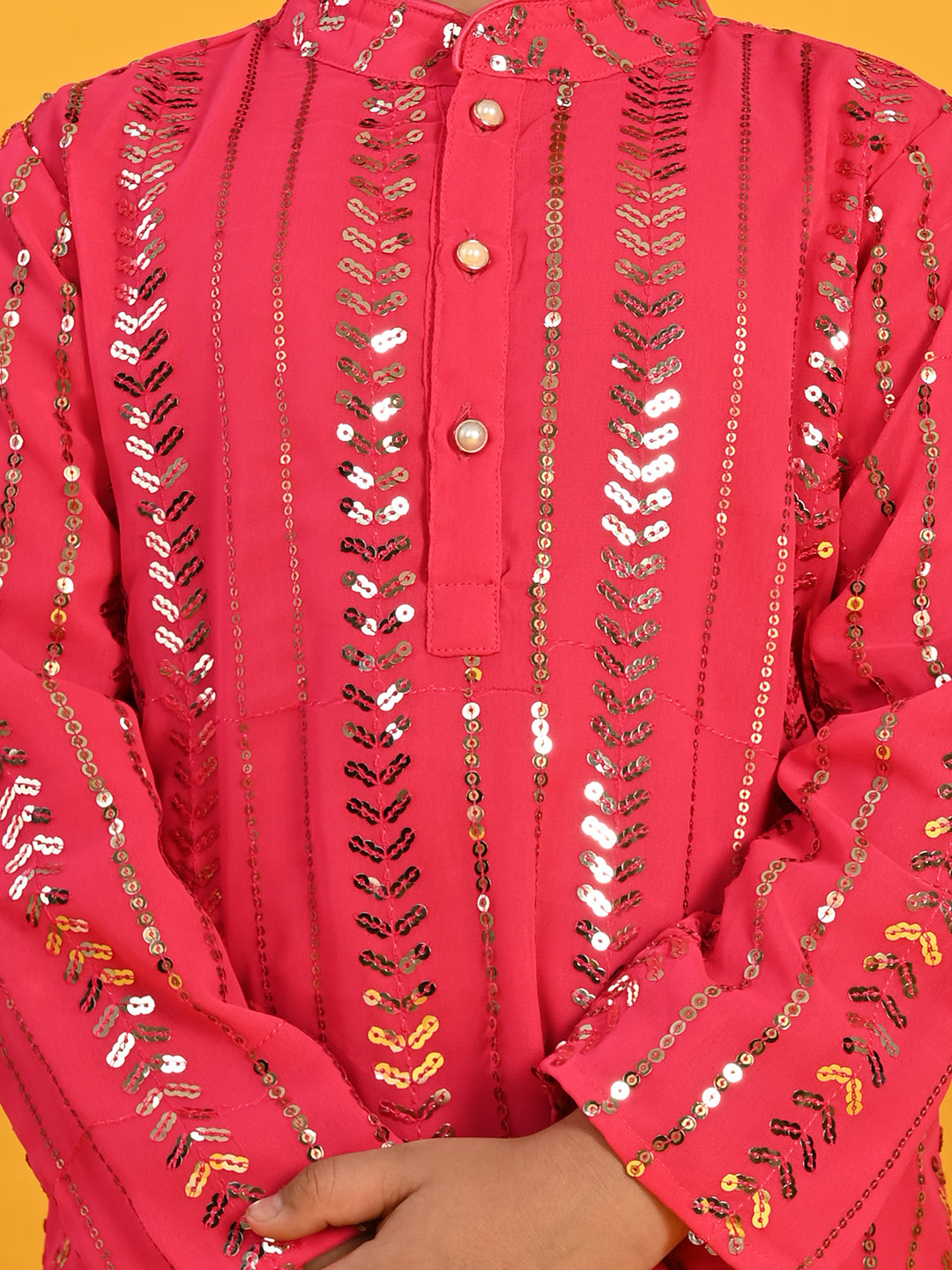 Sequenced Kurta with Pyjama - Fuchsia