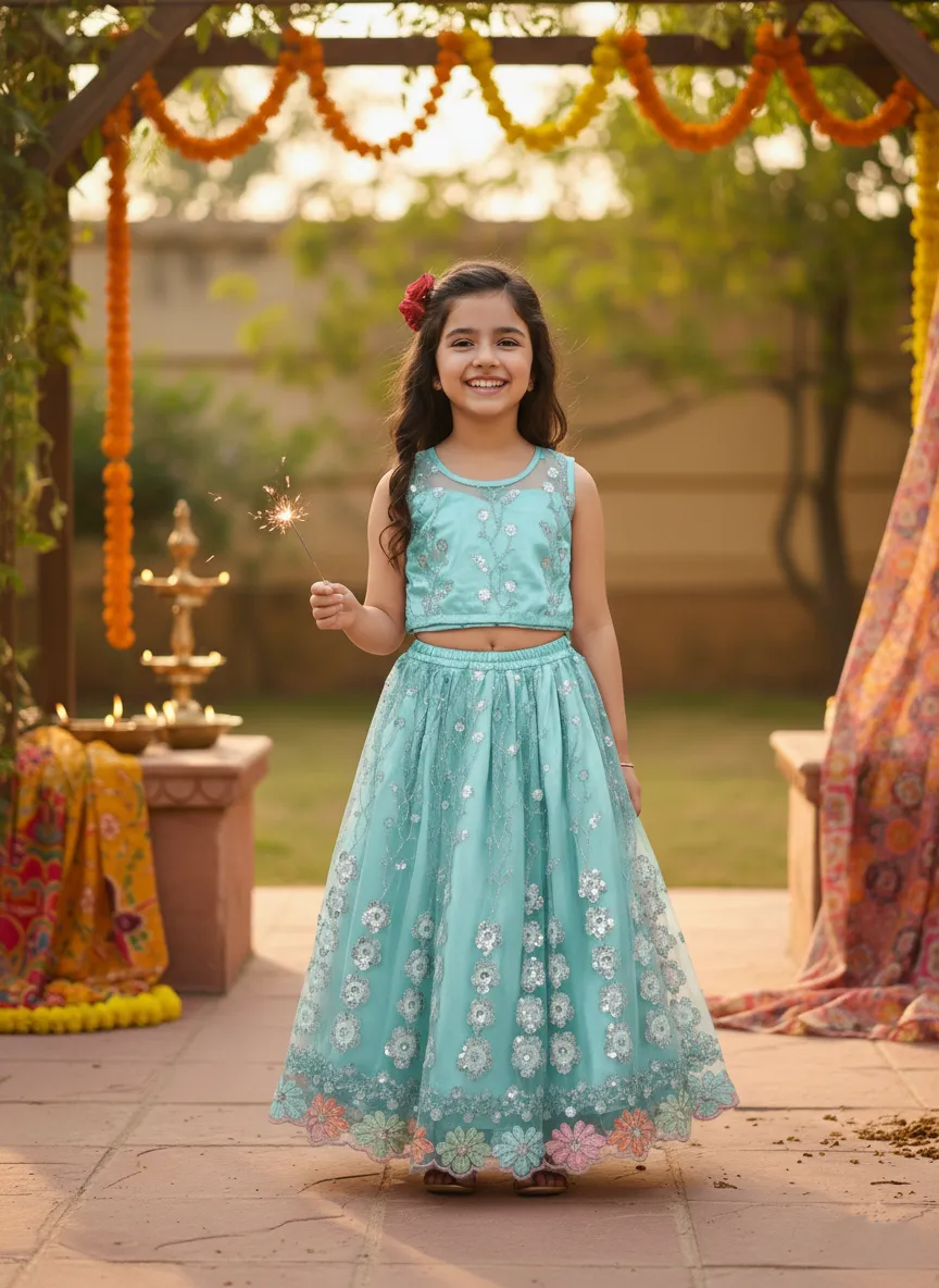 Embroidered work Lehenga Choli - Blue