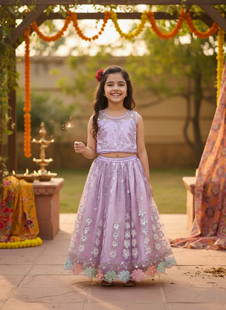 Embroidered work Lehenga Choli - Lavender