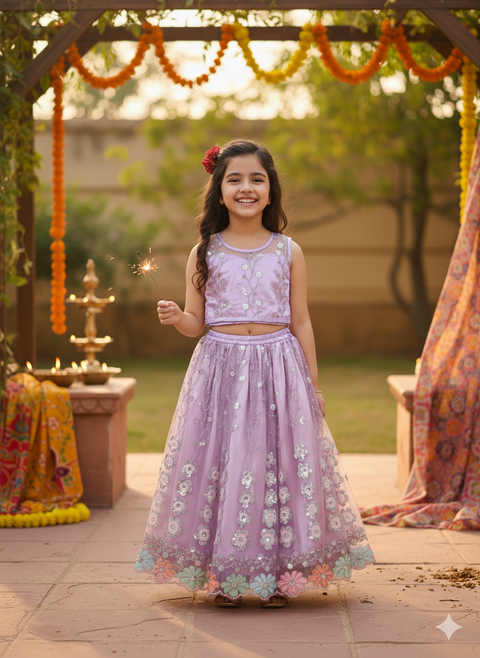 Embroidered work Lehenga Choli - Lavender