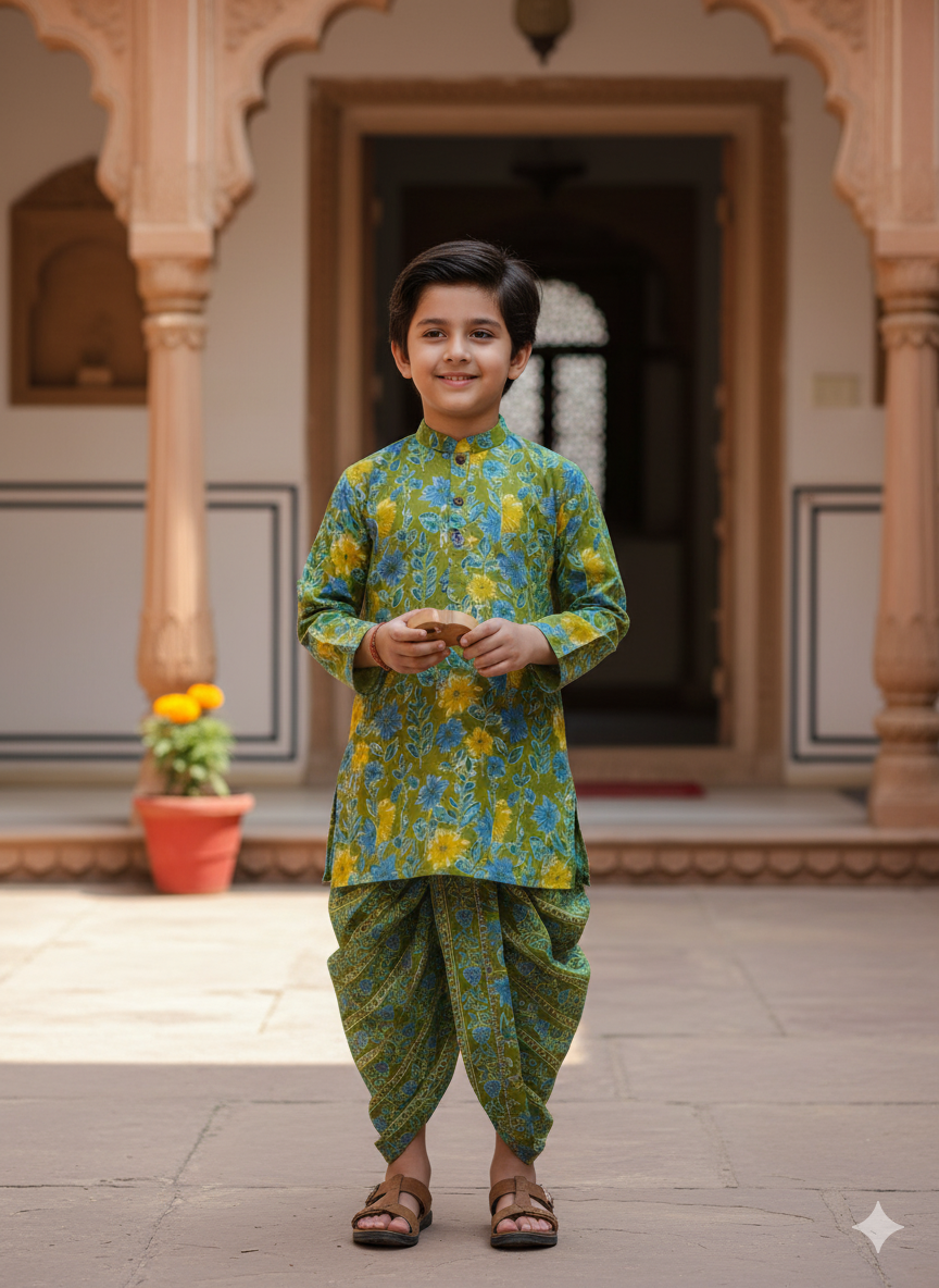Boys Floral Printed Kurta with Dhoti