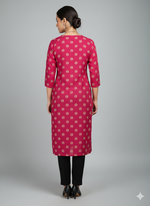 Saka Designs Rayon Printed 3/4 Sleeves Straight Kurti - Magenta