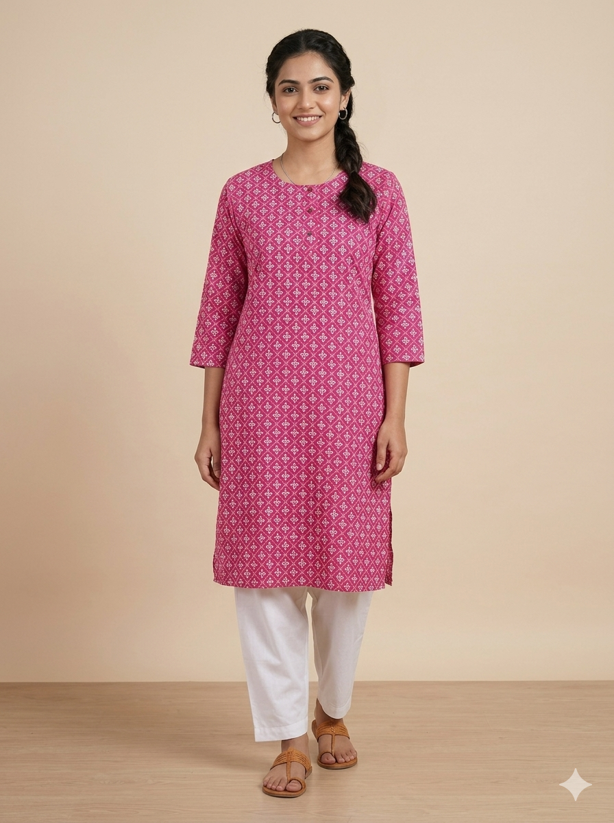 Women Printed 3/4th sleeves 100% cotton Kurti
