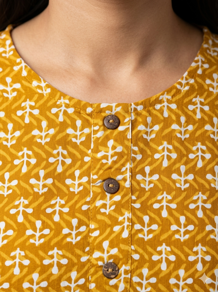 Women’s Mustard Brown Geometric Printed 100% Cotton Kurti (Kurti-51)