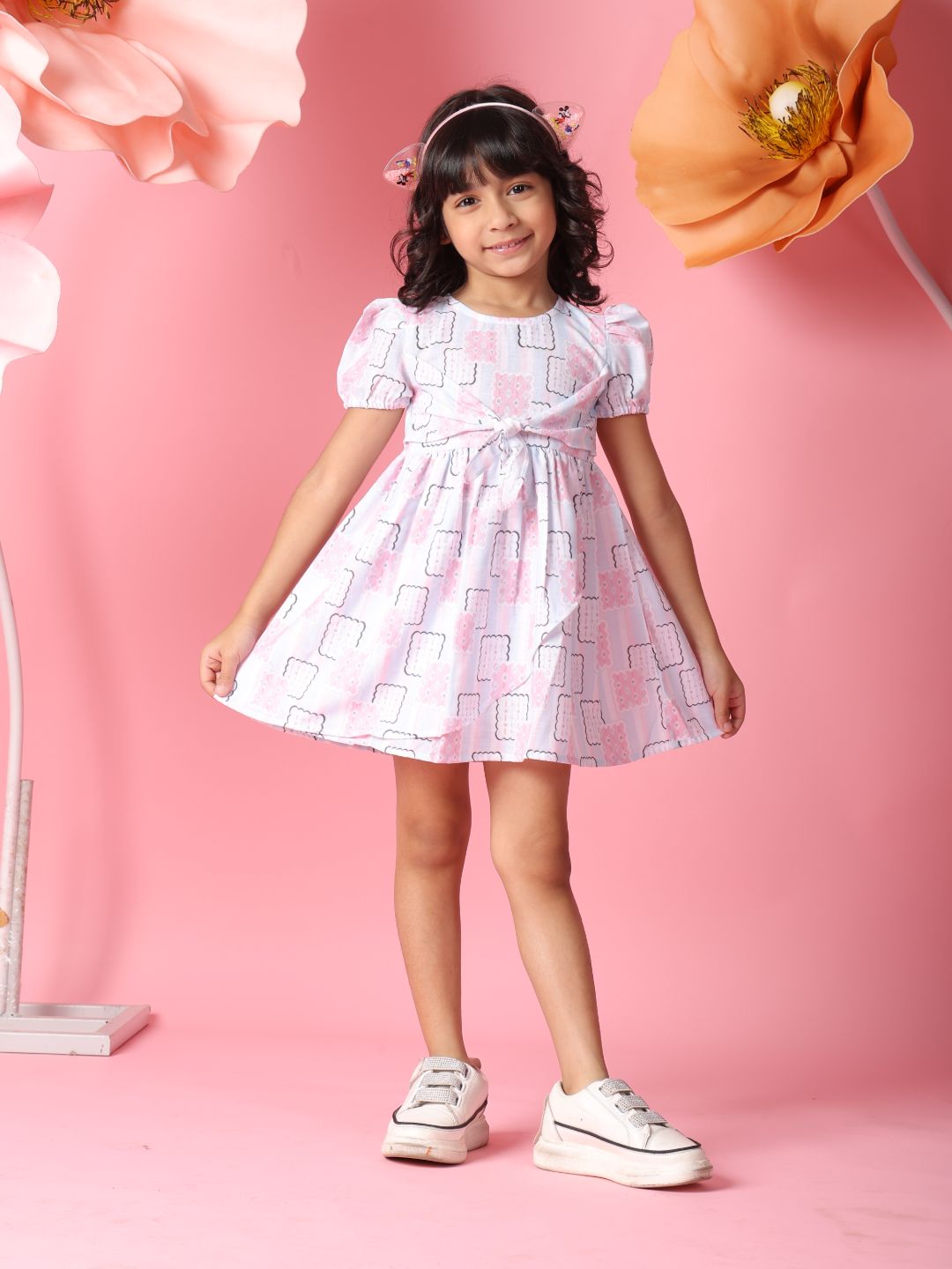 Printed Frock – Pink & White