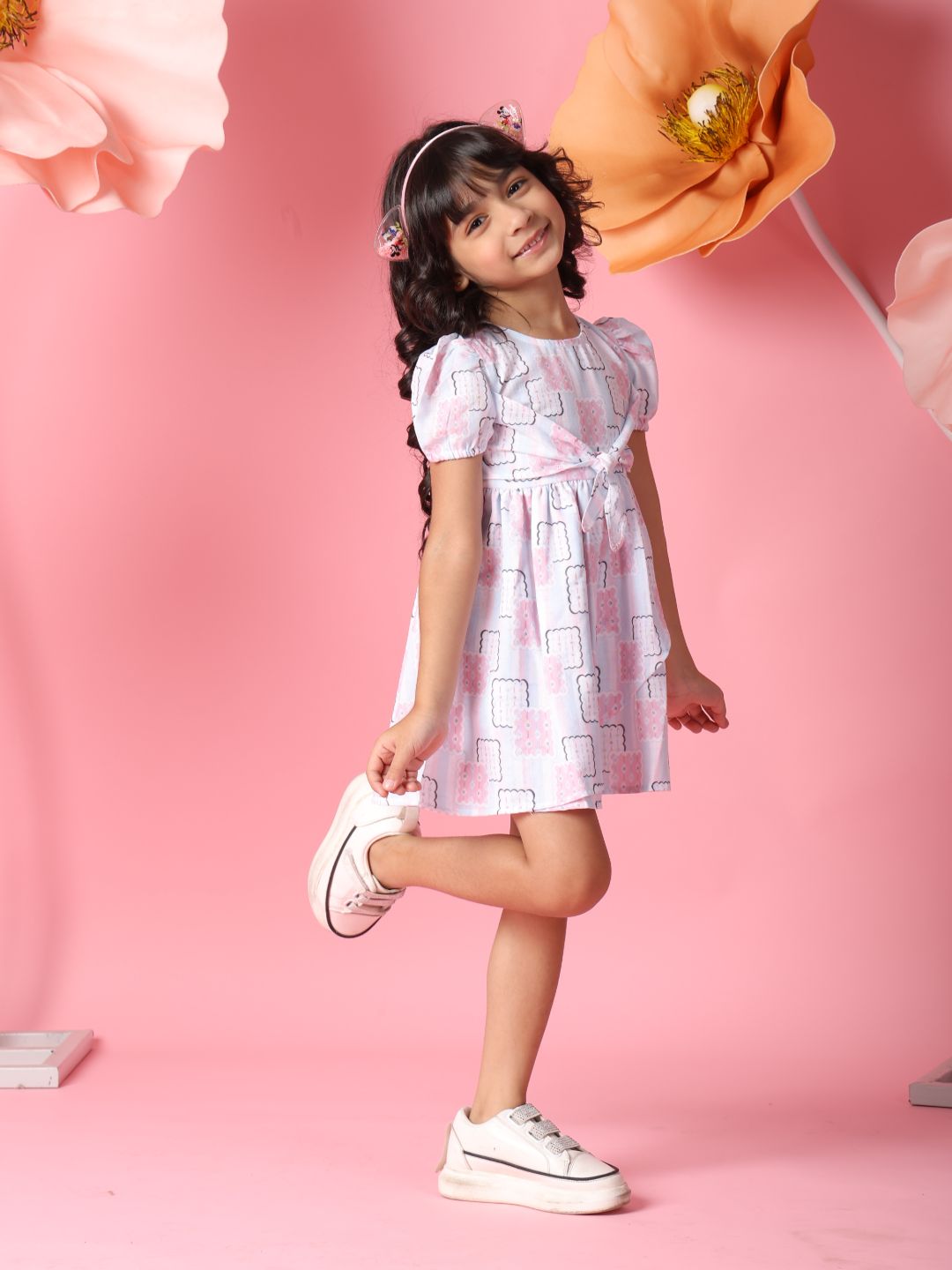 Printed Frock – Pink & White