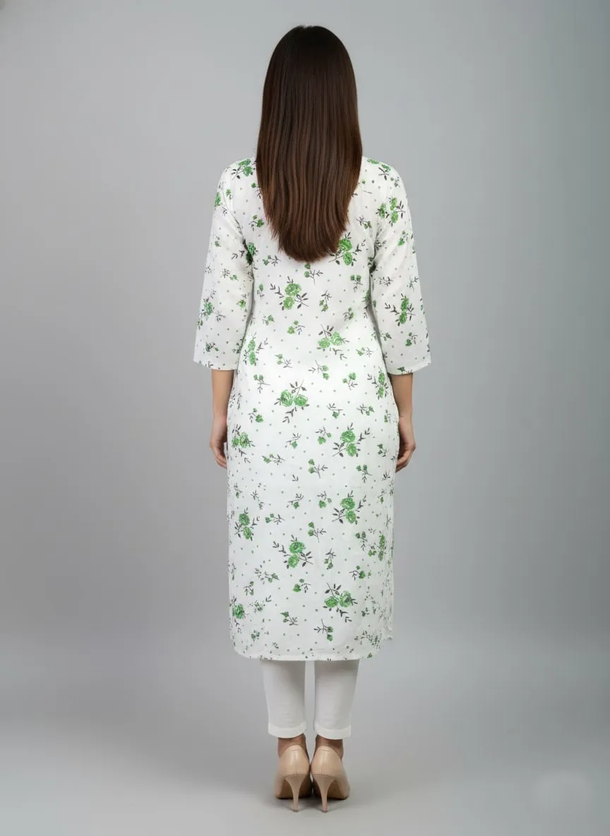 Saka Designs Printed 3/4 Sleeves Straight Kurti - White