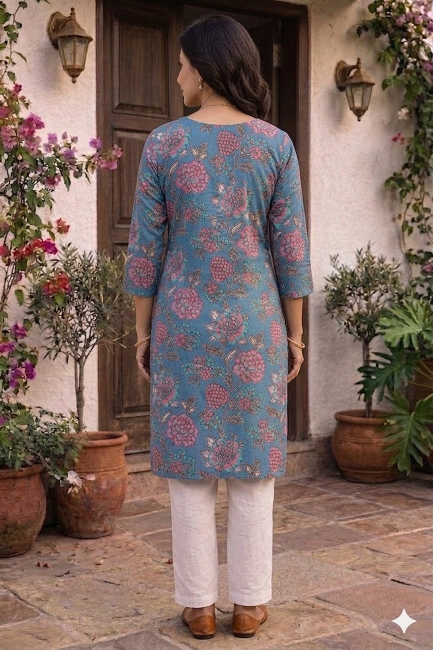 Women 100% Cotton 3/4th sleeves Printed Kurti (Kurti-61)