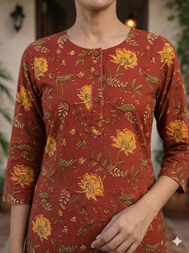 Women 100% Cotton 3/4th sleeves Printed Kurti (Kurti-62)