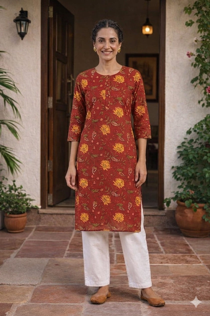 Women 100% Cotton 3/4th sleeves Printed Kurti (Kurti-62)