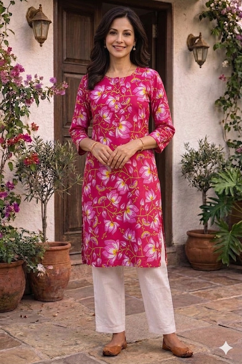 Women 100% Cotton 3/4th sleeves Printed Kurti (Kurti-63)