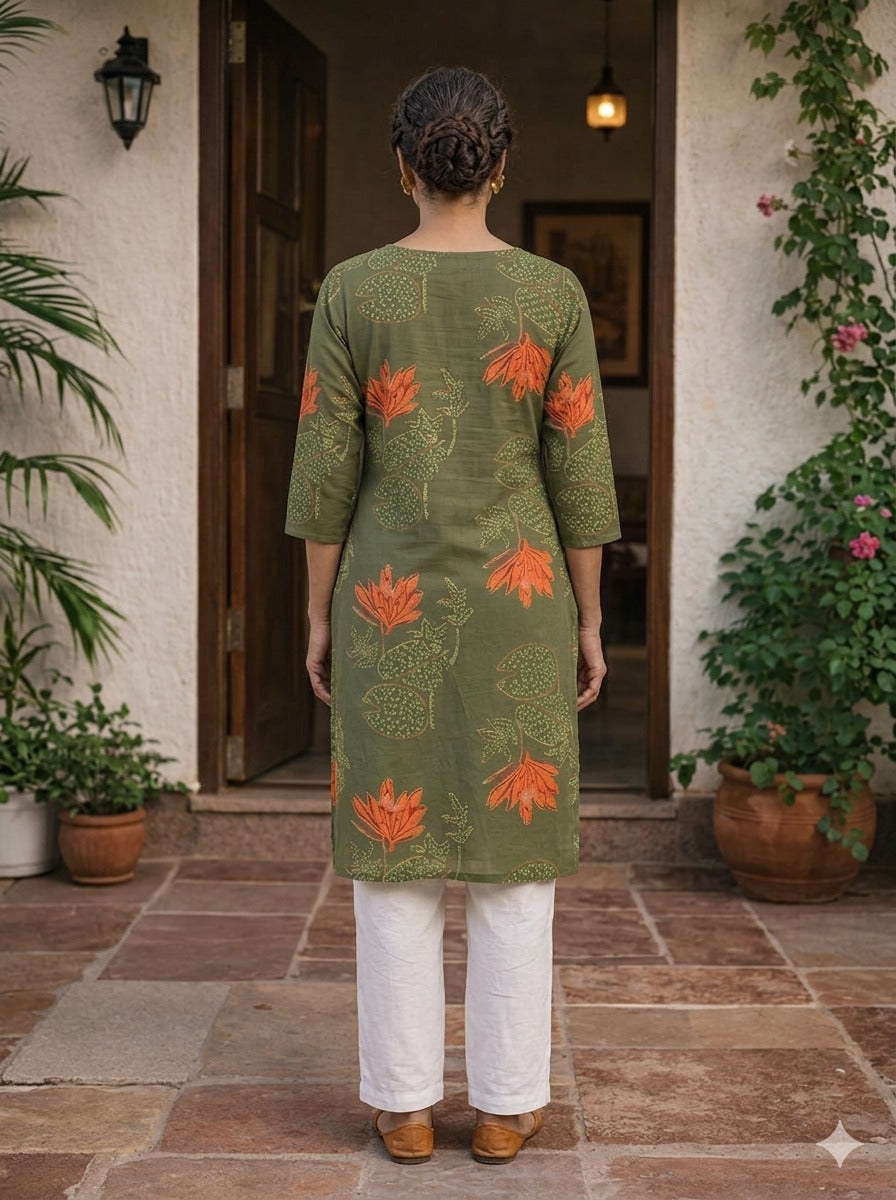 Women 100% Cotton 3/4th sleeves Printed Kurti (Kurti-64)