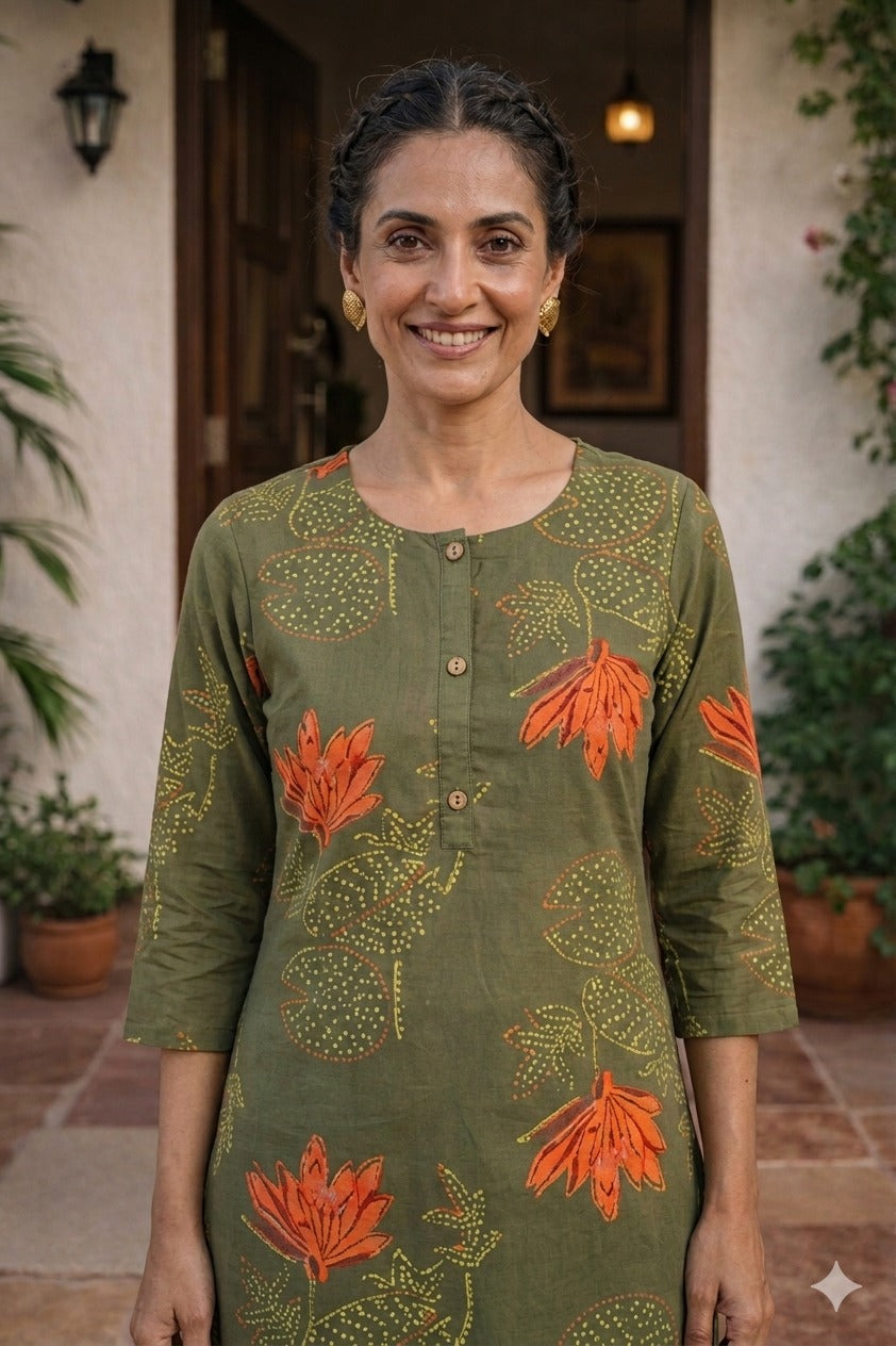 Women 100% Cotton 3/4th sleeves Printed Kurti (Kurti-64)