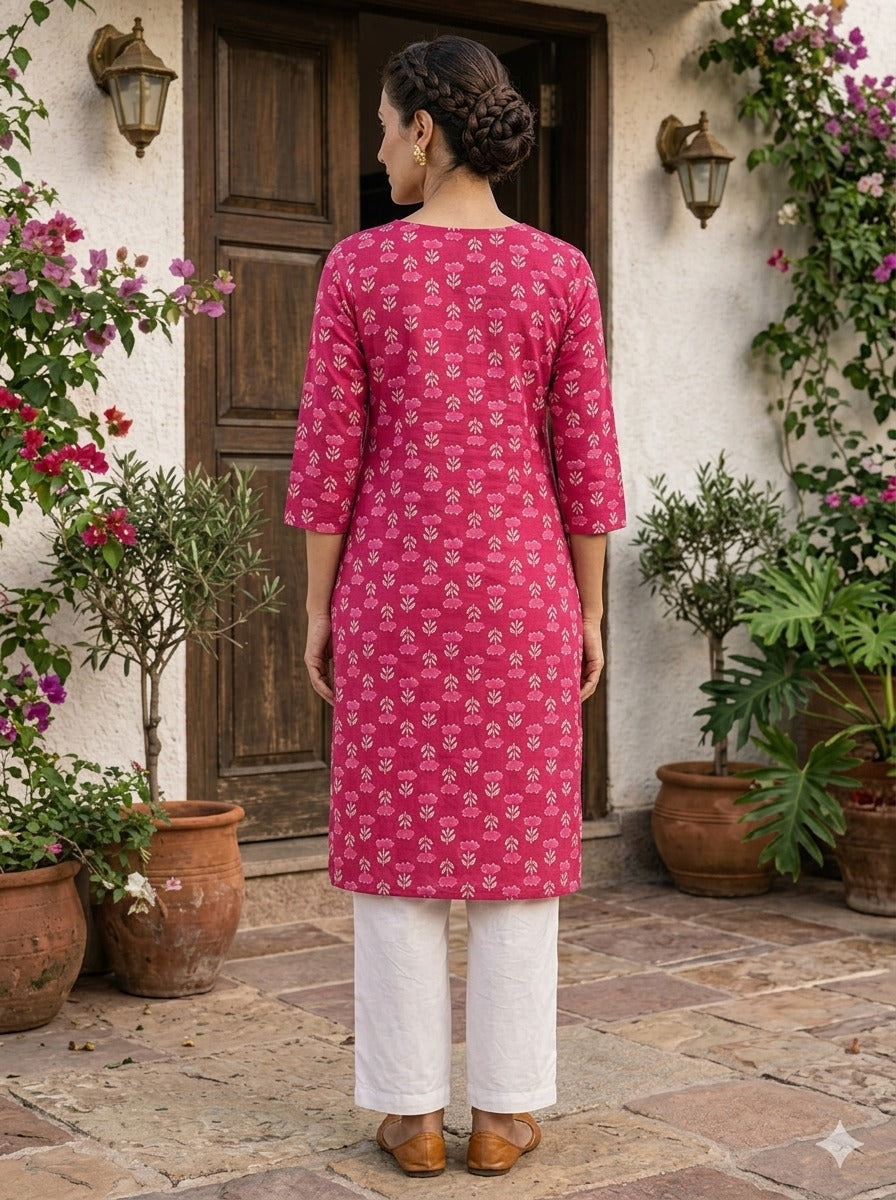 Wome 100% Cotton 3/4th sleeves Printed Kurti (Kurti-65)