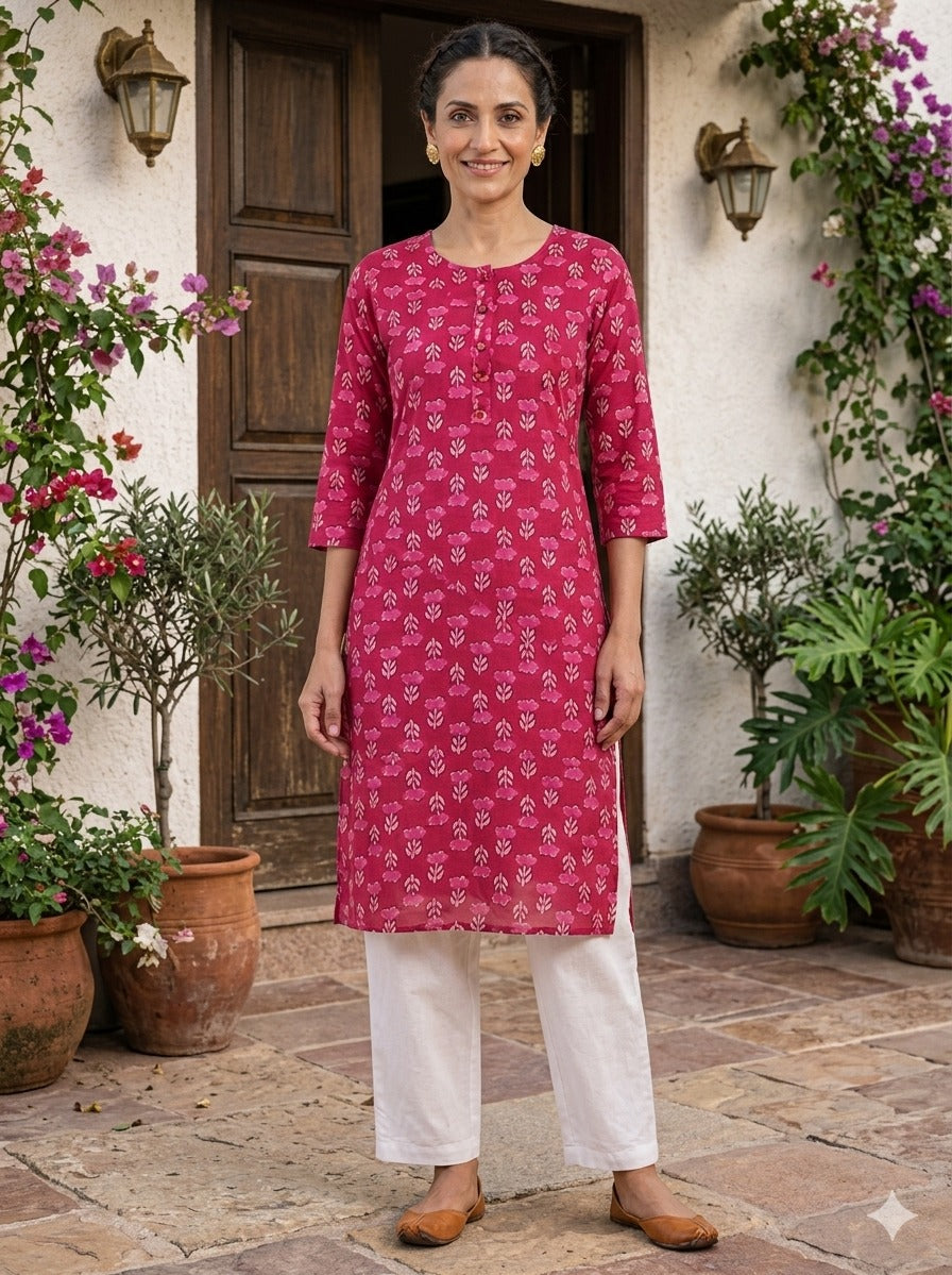 Wome 100% Cotton 3/4th sleeves Printed Kurti (Kurti-65)