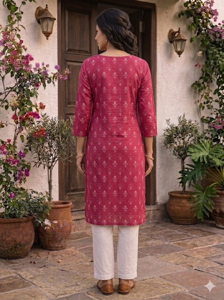 Women 100% Cotton 3/4th sleeves Printed Kurti (Kurti-66)